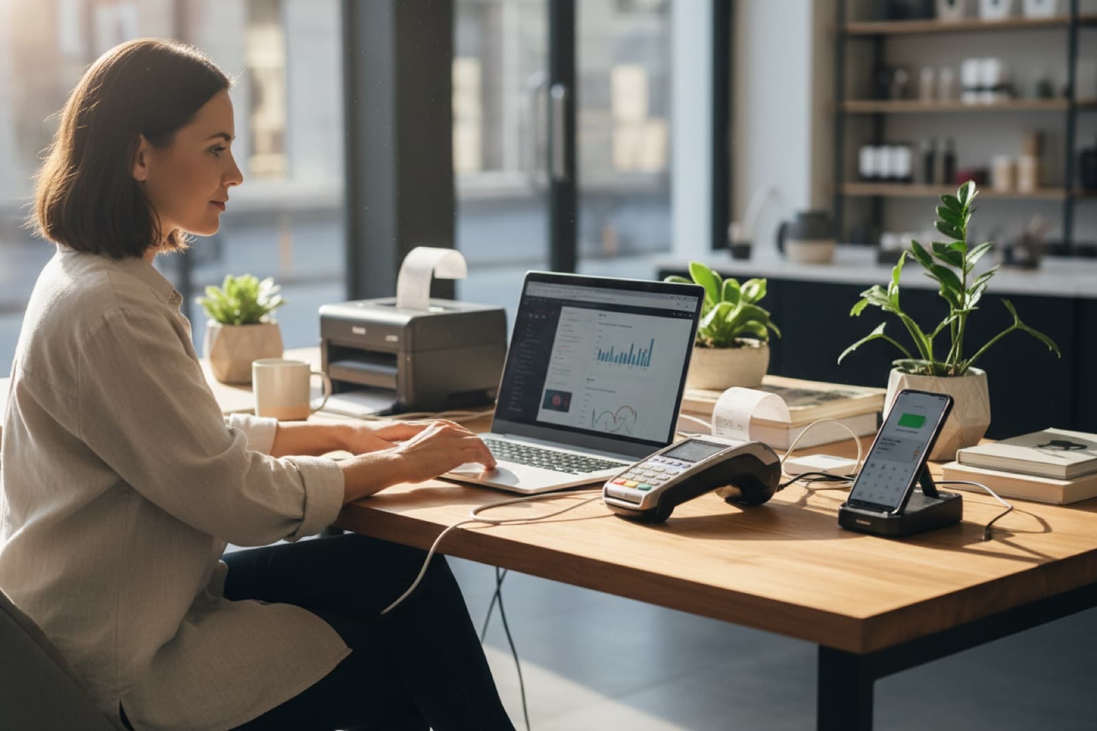 Laptop op een minimalistisch bureau